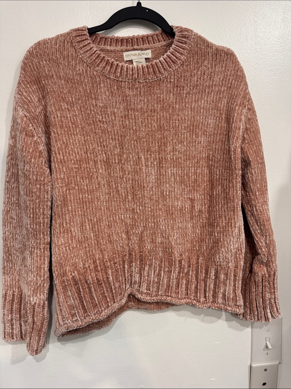 Cynthia Rowley Chenille Crewneck Sweater in Dusty Rose Blush